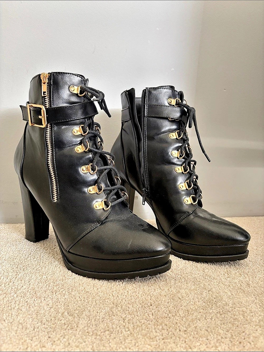 Black Lace-Up Heeled Ankle Boots Like New
